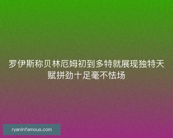 罗伊斯称贝林厄姆初到多特就展现独特天赋拼劲十足毫不怯场